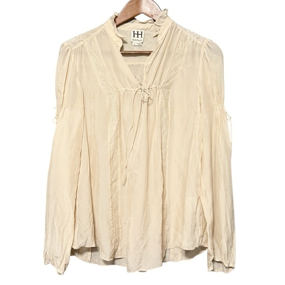 Haute Hippie Tops - HAUTE HIPPIE 100% Silk Long Sleeve Boho Peasant Blouse With Lace Details